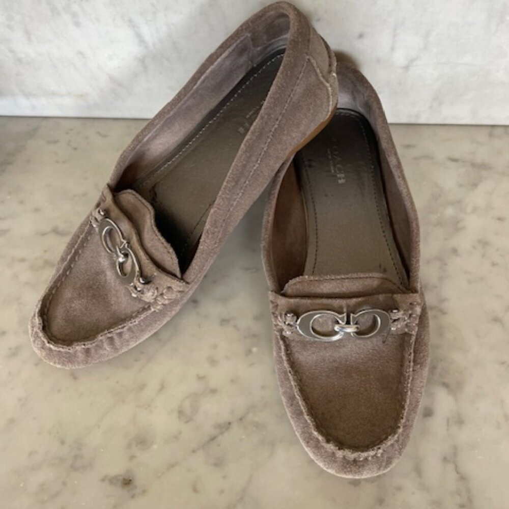 Coach Fortunata Gray Suede C Bit Driving Flats Loafers 6.5b